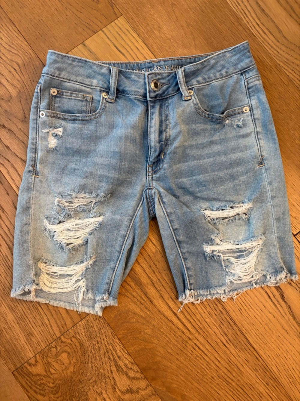 American Eagle Outfitters Light Blue Ripped Denim Bermuda Shorts